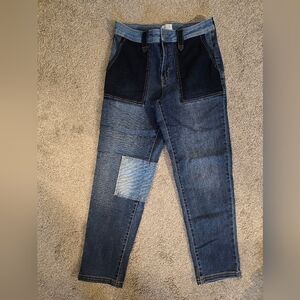 Patchwork Two-Toned Colorblock Women's Size 8 High-Waisted Straight Leg Jeans